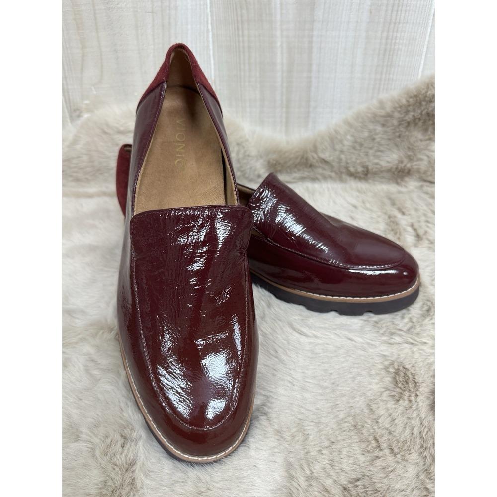Vionic Hensley Loafer Patent Leather Burgundy Maroon Womens 10